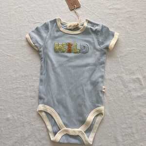 Carter's Light Blue Ribbed 'WILD' One-Piece with Cream Trim